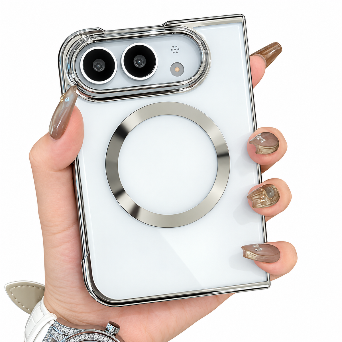 Premium iPhone Case Electroplated Magnetic Clear Transparent Foldable Cover Shockproof Slim Anti Scratch Durable Fashion Protective Phone Cover Shell Case