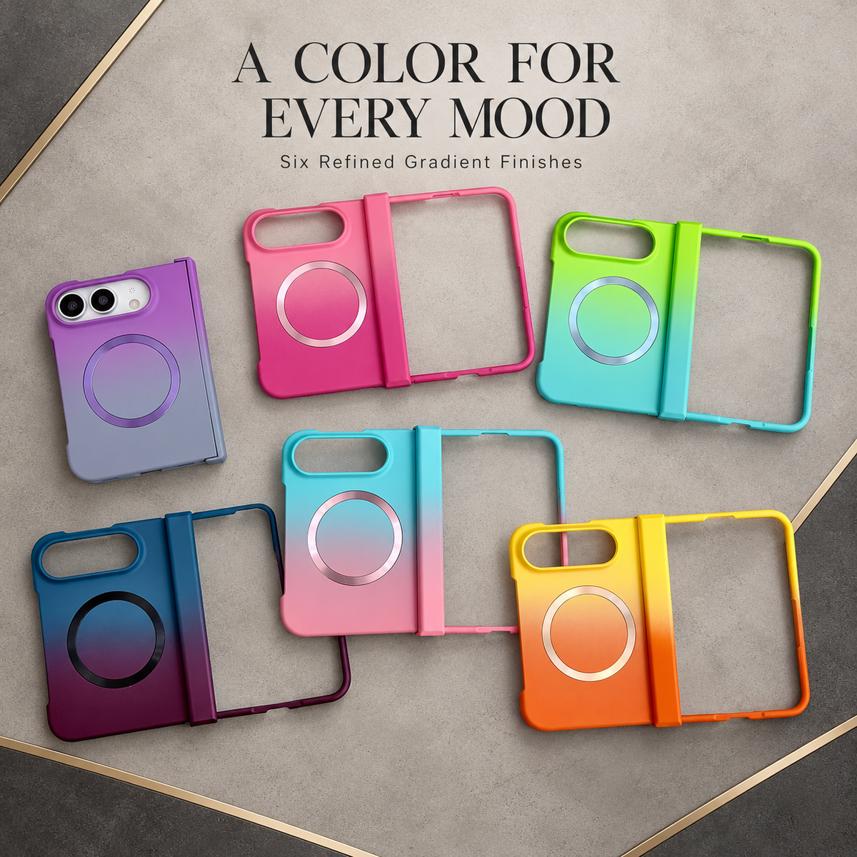 Premium iPhone Case Fashion Gradient Color MagSafe Magnetic Hinge Protection Foldable Cover Hard PC Shockproof Slim Skin Feel Durable Protective Phone Case