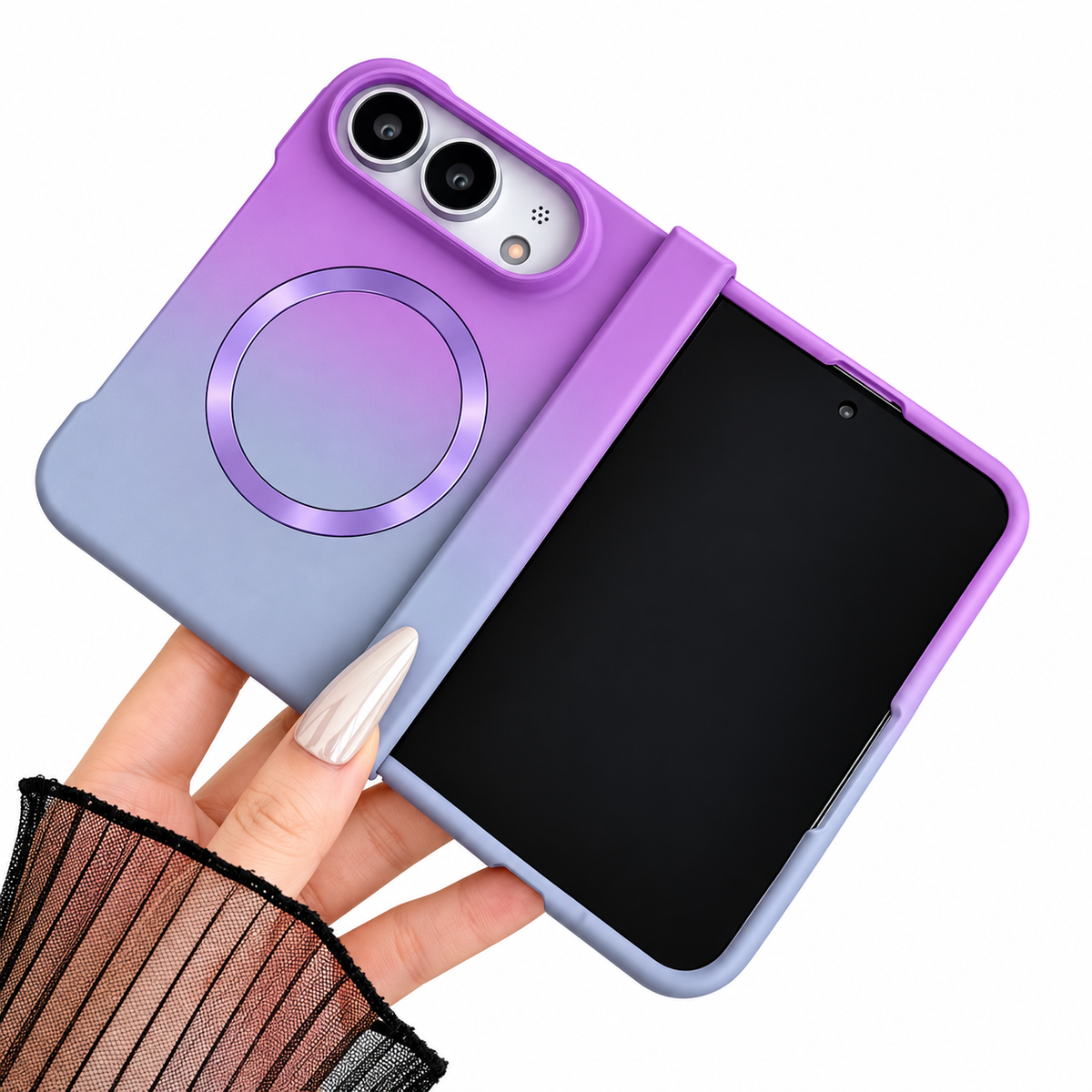 Premium iPhone Case Fashion Gradient Color MagSafe Magnetic Hinge Protection Foldable Cover Hard PC Shockproof Slim Skin Feel Durable Protective Phone Case