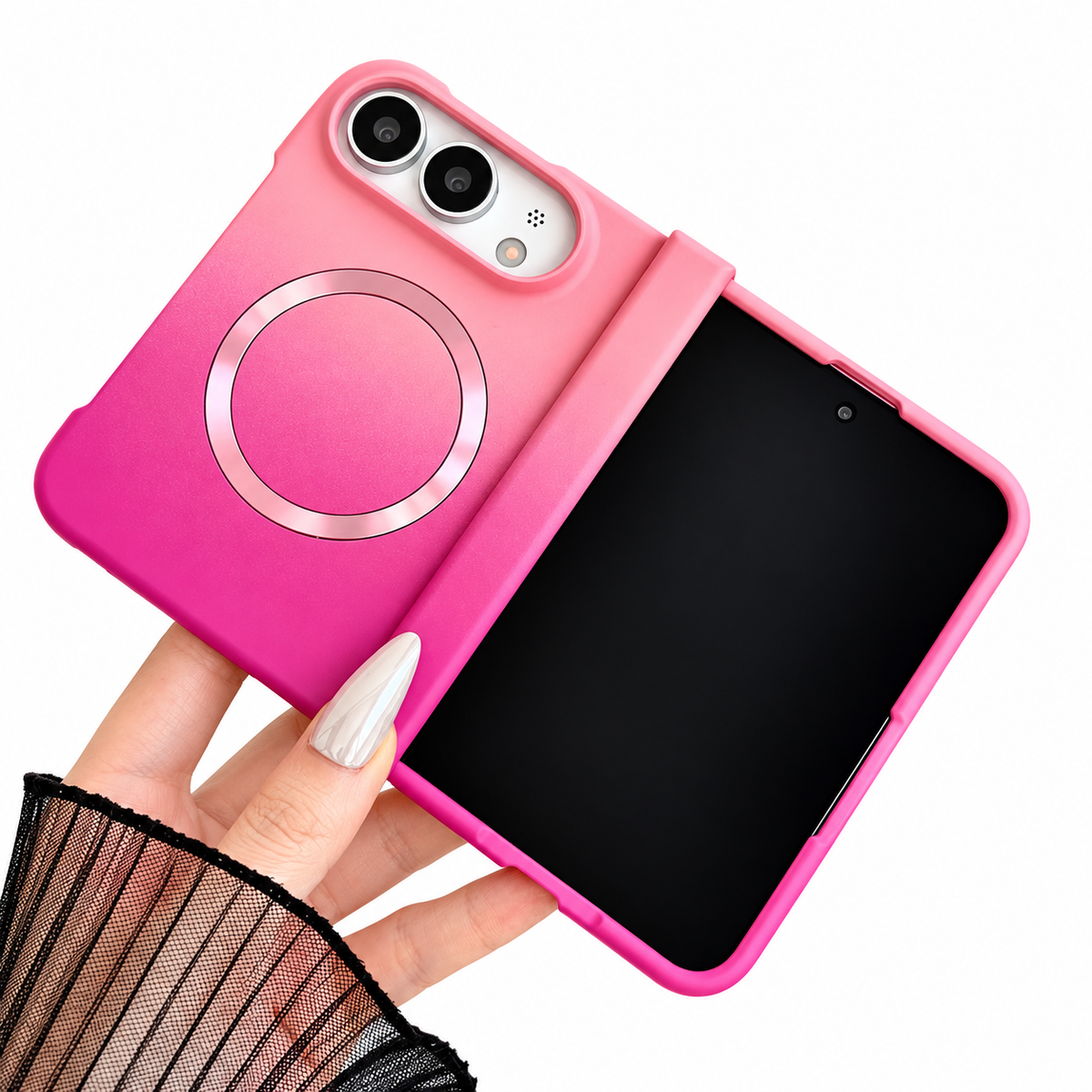 Premium iPhone Case Fashion Gradient Color MagSafe Magnetic Hinge Protection Foldable Cover Hard PC Shockproof Slim Skin Feel Durable Protective Phone Case