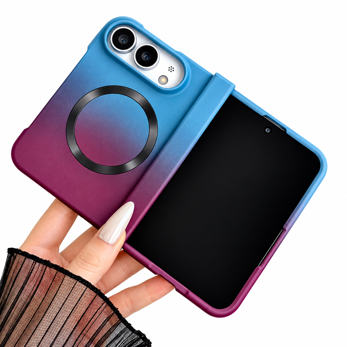 Premium iPhone Case Fashion Gradient Color MagSafe Magnetic Hinge Protection Foldable Cover Hard PC Shockproof Slim Skin Feel Durable Protective Phone Case