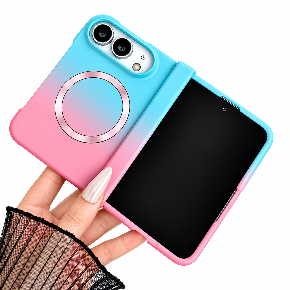 Premium iPhone Case Fashion Gradient Color MagSafe Magnetic Hinge Protection Foldable Cover Hard PC Shockproof Slim Skin Feel Durable Protective Phone Case