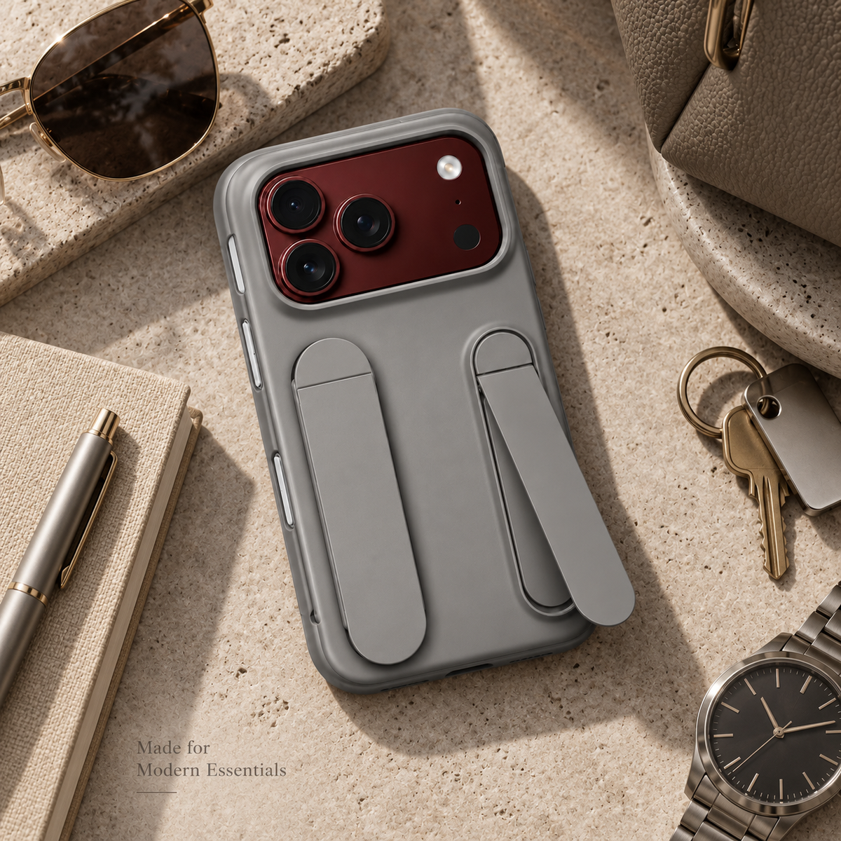 Premium iPhone Case Fashion Skin Feel Silicone Wrist Strap Kickstand Foldable Stand Cover Full Camera Shockproof Non Slip Slim Durable Protective Phone Case