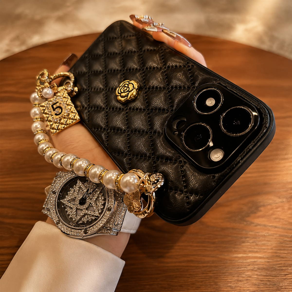 Premium iPhone Case Floral 3D Camellia Design Protective Cover Shockproof Chain Strap Elegant Slim Lightweight Anti Scratch Full Coverage Modern Style