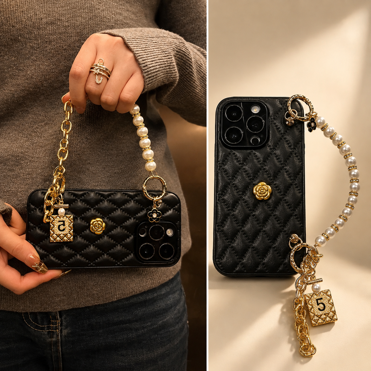 Premium iPhone Case Floral 3D Camellia Design Protective Cover Shockproof Chain Strap Elegant Slim Lightweight Anti Scratch Full Coverage Modern Style