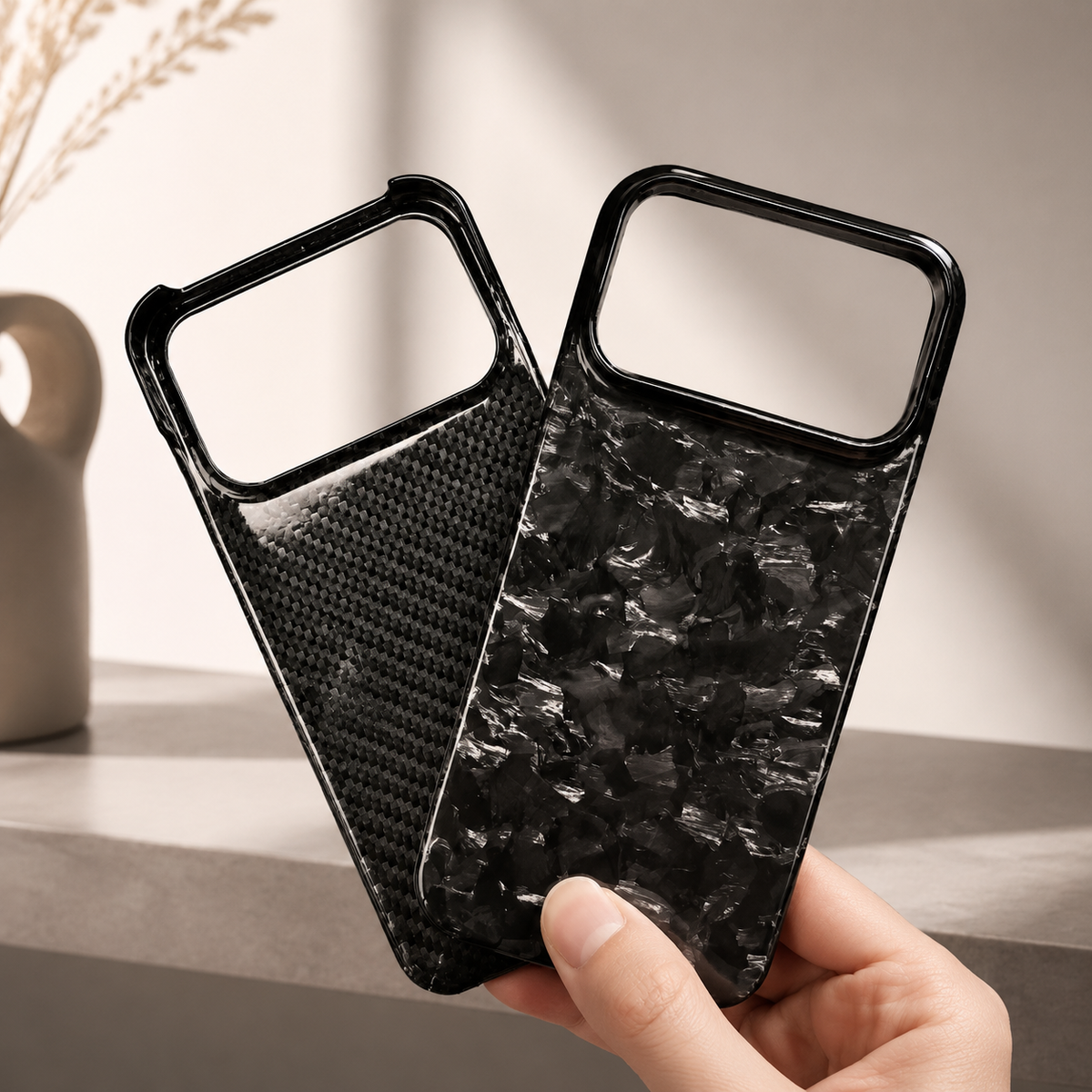 Premium iPhone Case Forged Carbon Fiber Matte Glossy Lightweight Slim Protective Cover Anti Fingerprint Non Slip Wireless Charging Case