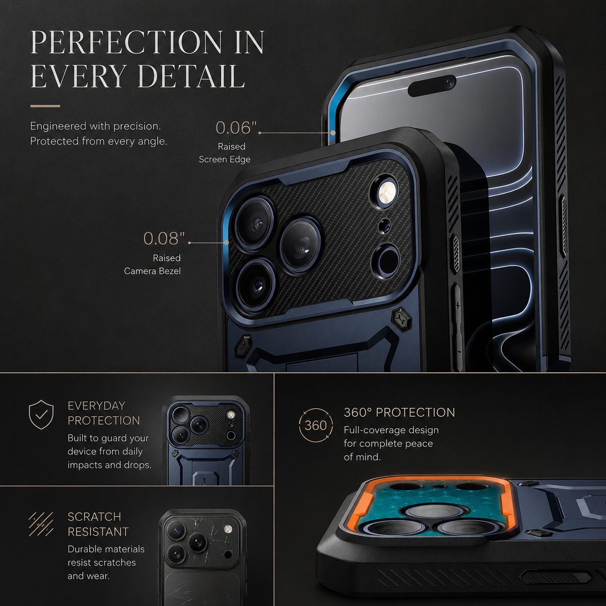 Premium iPhone Case Full Body Shockproof Armor Built In Screen Protector Heavy Duty PC TPU Rugged Protective Cover Reinforced Drop Protection Bumper