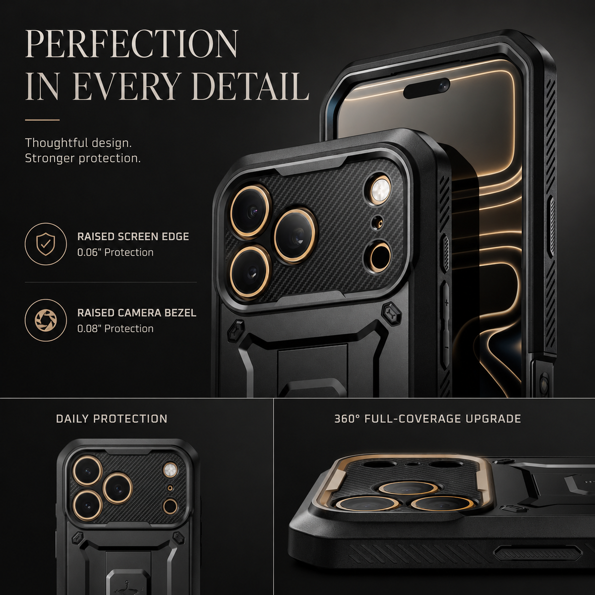 Premium iPhone Case Full Body Shockproof Armor Built In Screen Protector Heavy Duty PC TPU Rugged Protective Cover Reinforced Drop Protection Bumper