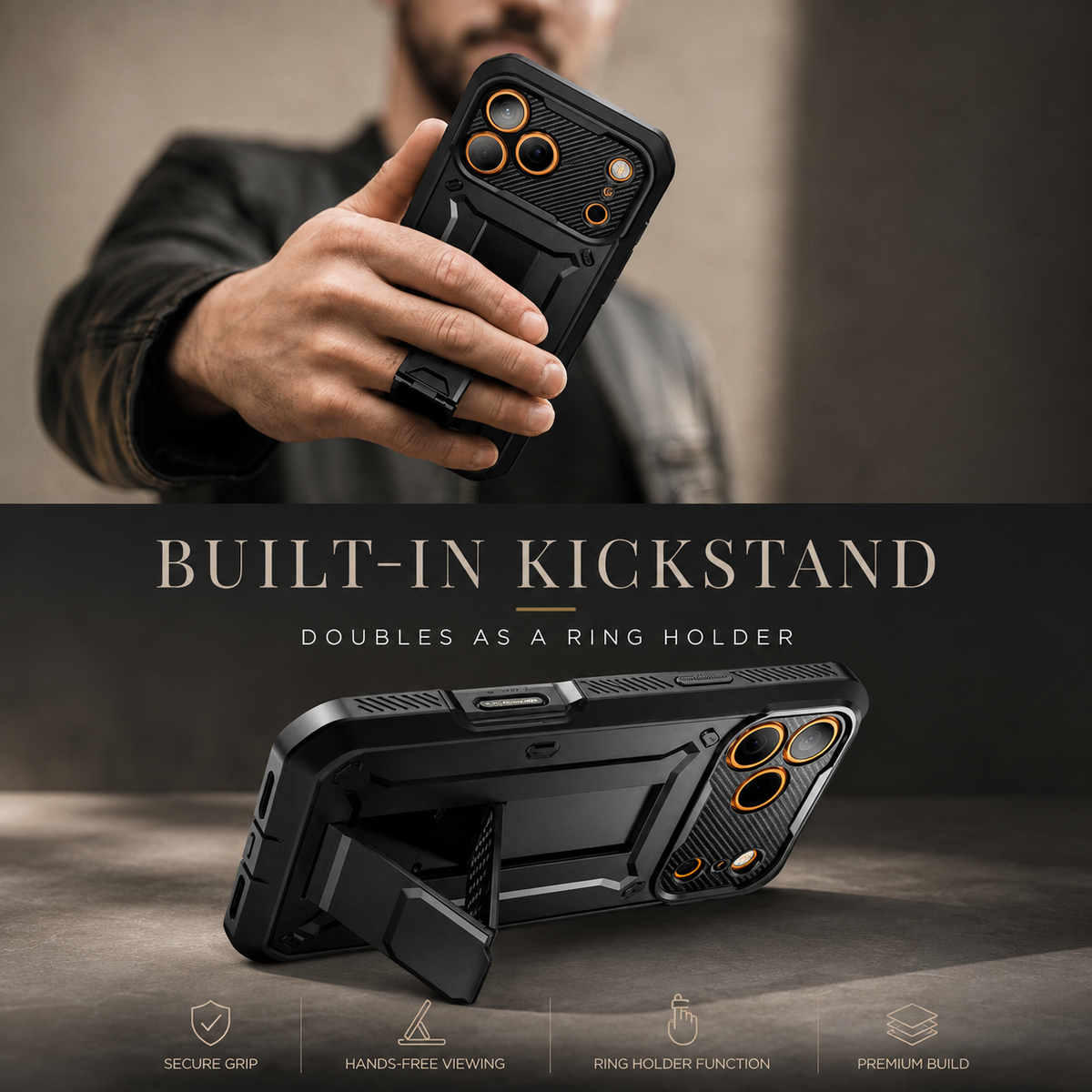 Premium iPhone Case Full Body Shockproof Armor Built In Screen Protector Heavy Duty PC TPU Rugged Protective Cover Reinforced Drop Protection Bumper