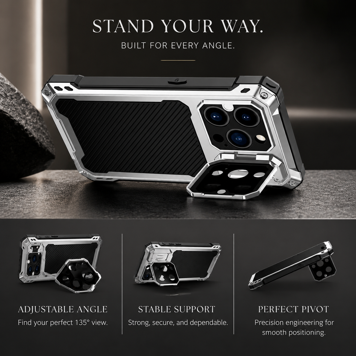 Premium iPhone Case Full Body Shockproof Screen Protector Sliding Camera Cover Kickstand Heavy Duty Anti Slip Scratch Resistant Protective Cover Design