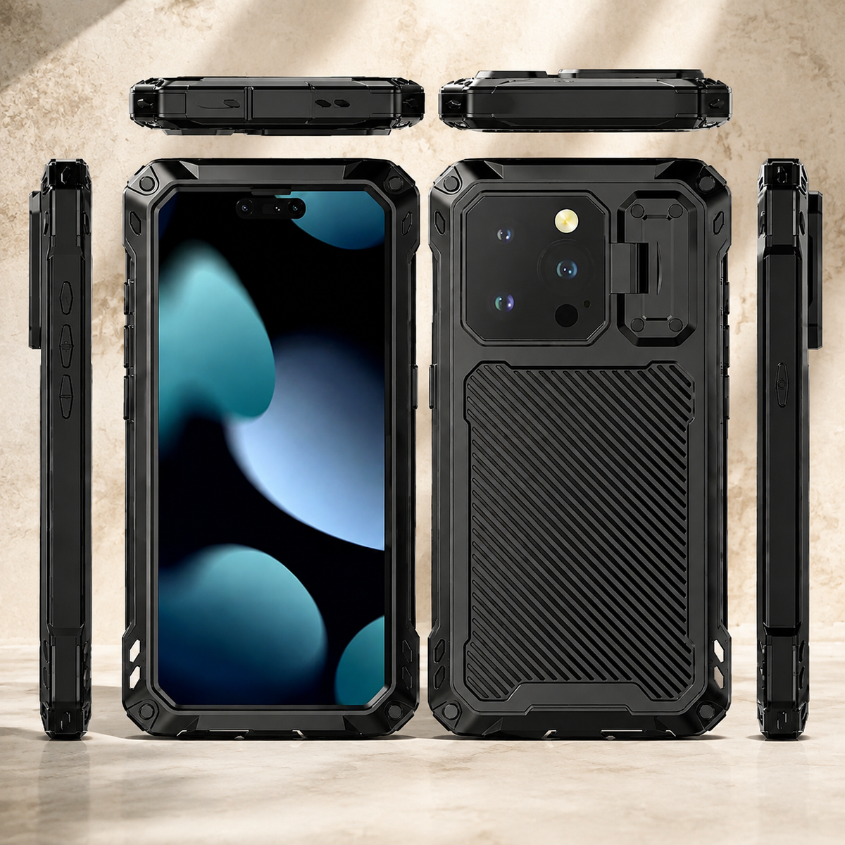 Premium iPhone Case Full Body Shockproof Screen Protector Sliding Camera Cover Kickstand Heavy Duty Anti Slip Scratch Resistant Protective Cover Design