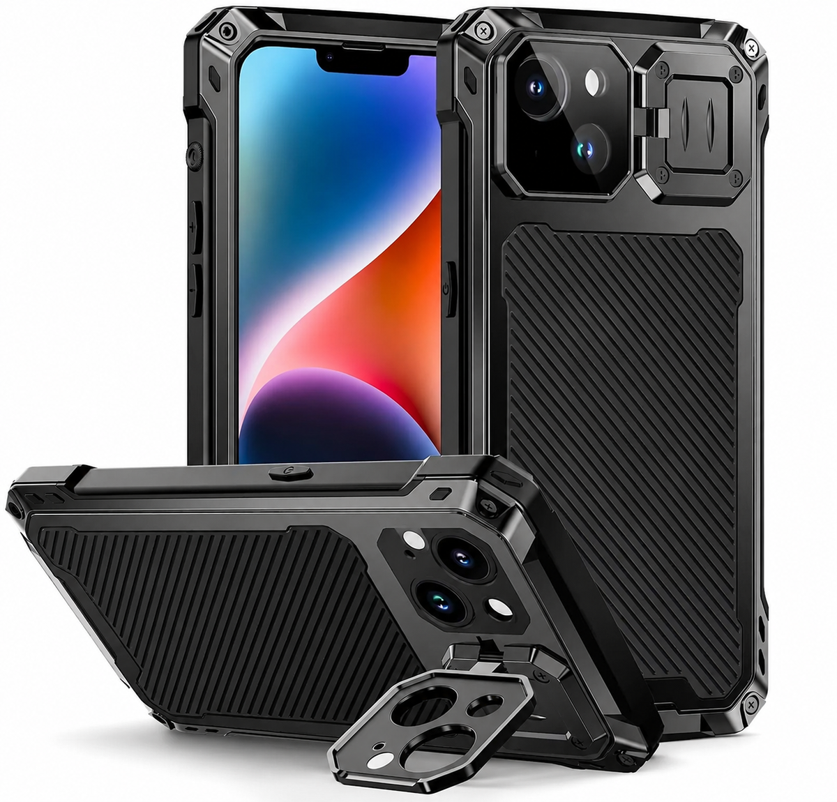 Premium iPhone Case Full Body Shockproof Screen Protector Sliding Camera Cover Kickstand Heavy Duty Anti Slip Scratch Resistant Protective Cover Design