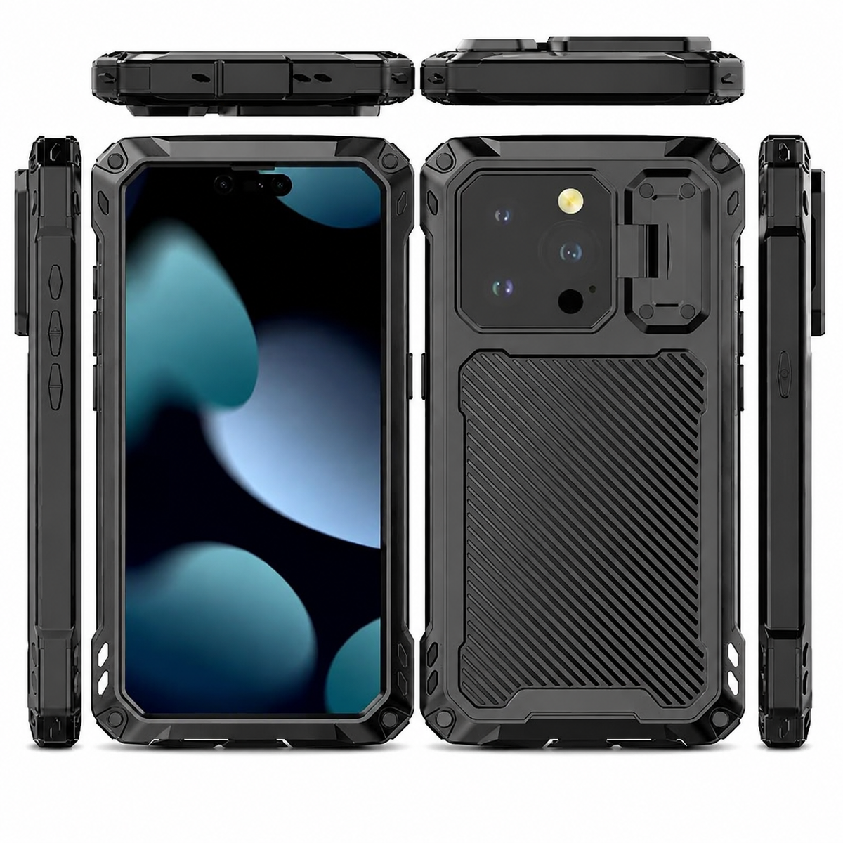 Premium iPhone Case Full Body Shockproof Screen Protector Sliding Camera Cover Kickstand Heavy Duty Anti Slip Scratch Resistant Protective Cover Design
