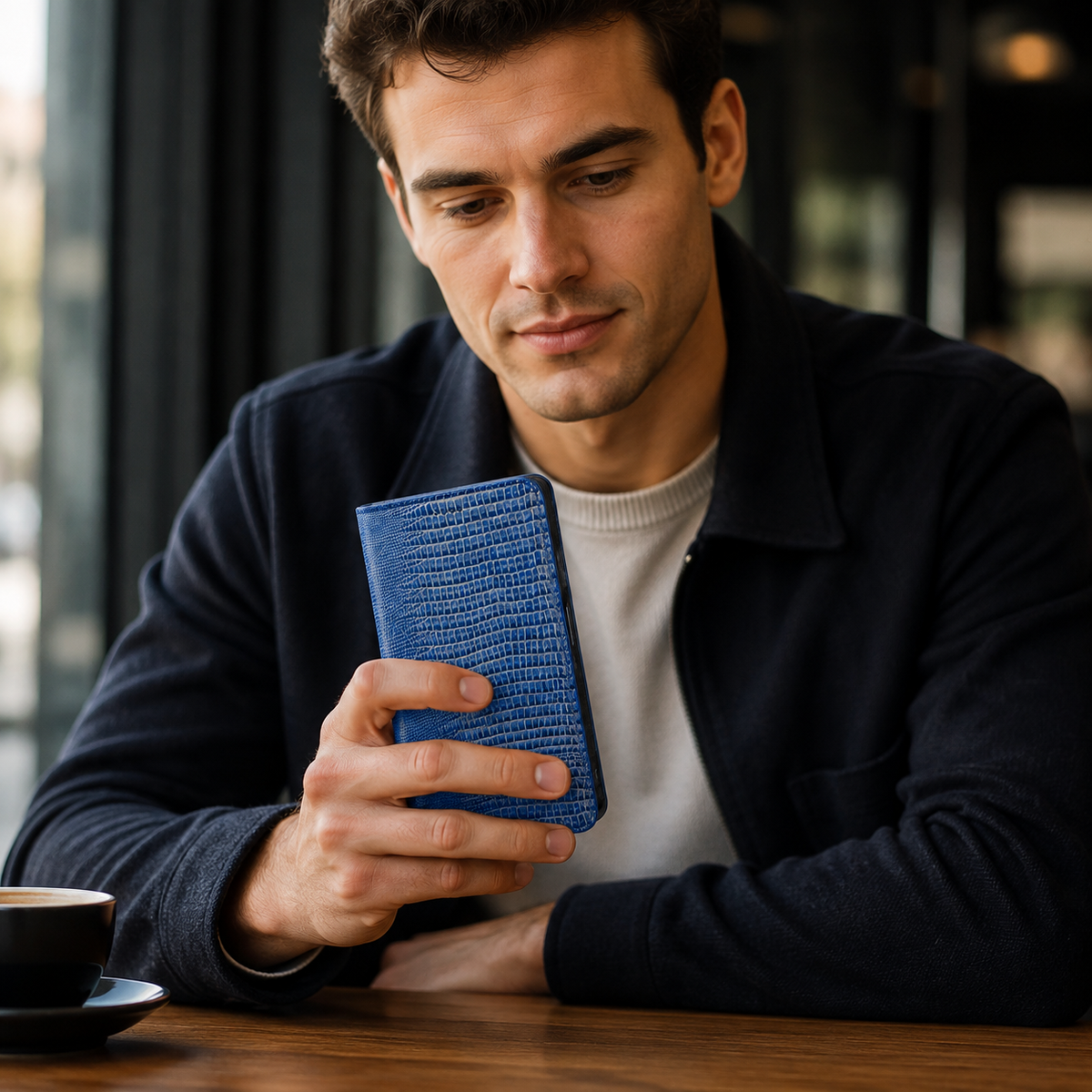 Premium iPhone Case Genuine Cowhide Leather Crocodile Grain Wallet Flip Cover Card Holder Magnetic Closure Kickstand Shockproof Full Body Protection!