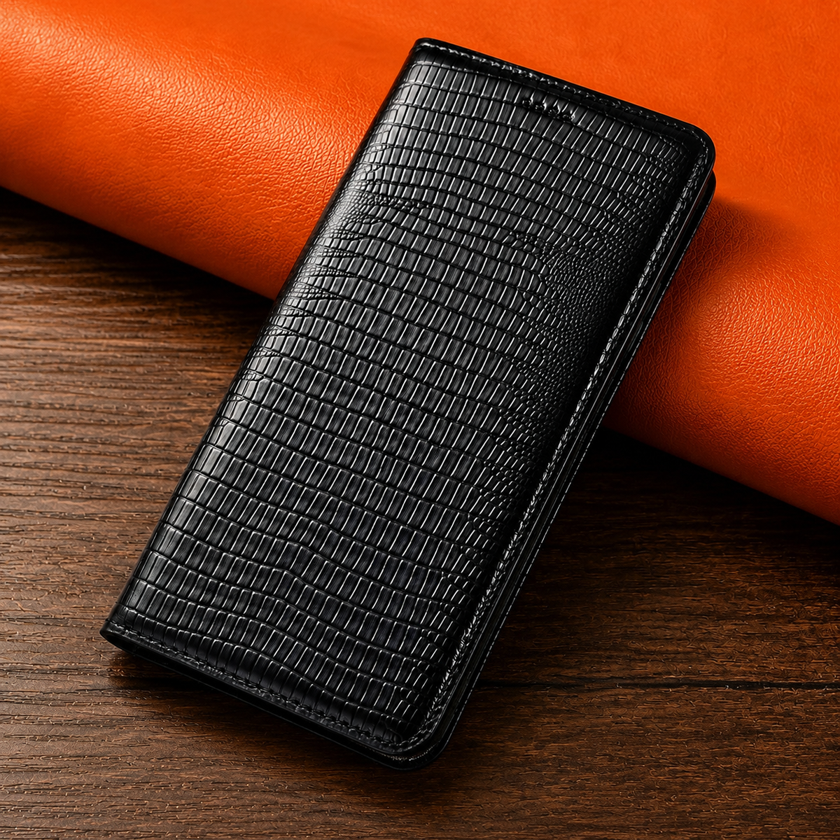 Premium iPhone Case Genuine Cowhide Leather Crocodile Grain Wallet Flip Cover Card Holder Magnetic Closure Kickstand Shockproof Full Body Protection!