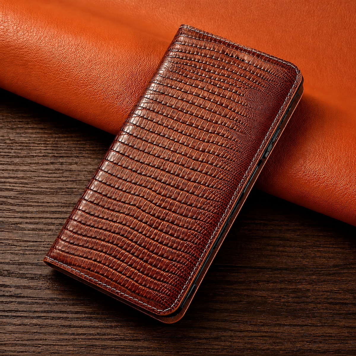 Premium iPhone Case Genuine Cowhide Leather Crocodile Grain Wallet Flip Cover Card Holder Magnetic Closure Kickstand Shockproof Full Body Protection!