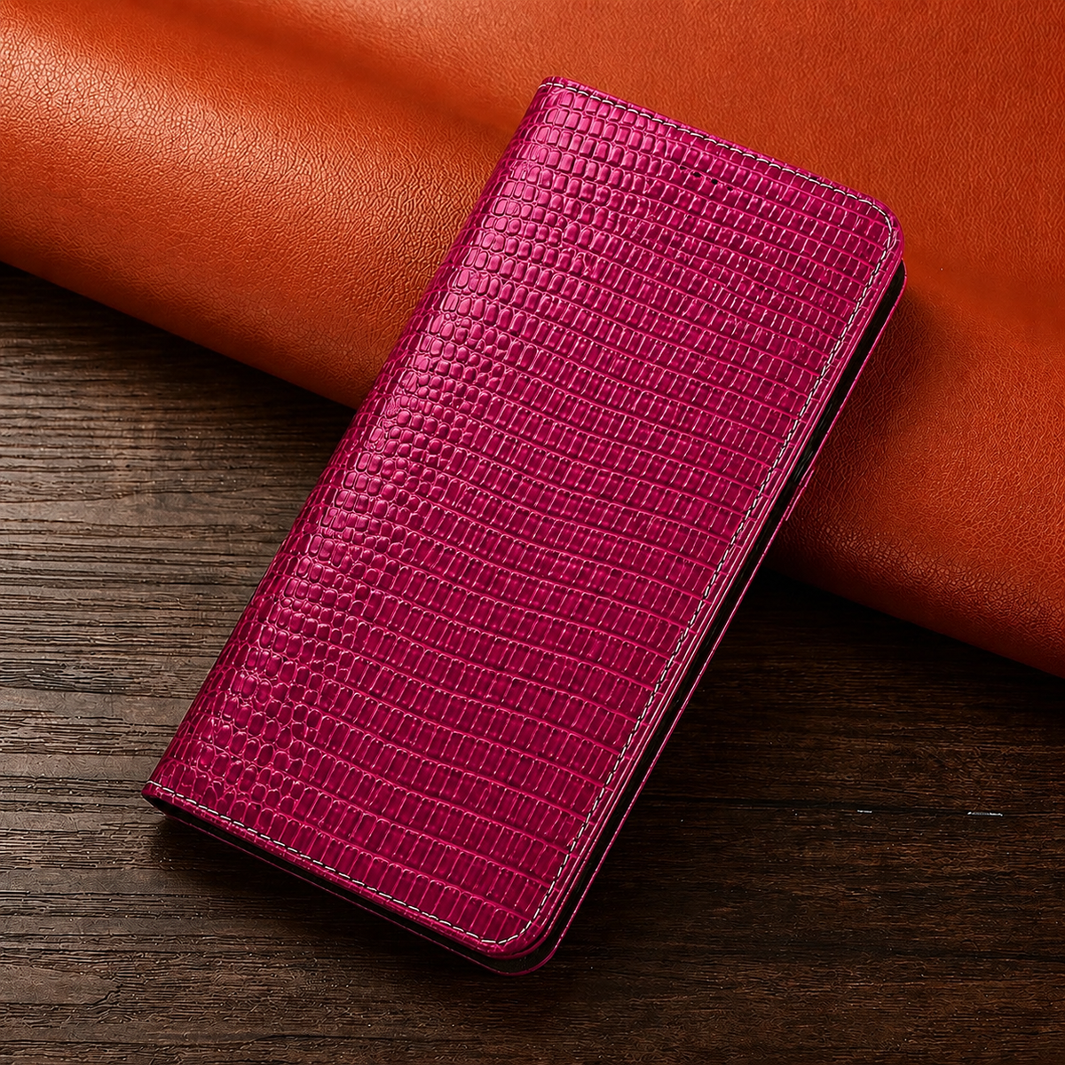 Premium iPhone Case Genuine Cowhide Leather Crocodile Grain Wallet Flip Cover Card Holder Magnetic Closure Kickstand Shockproof Full Body Protection!