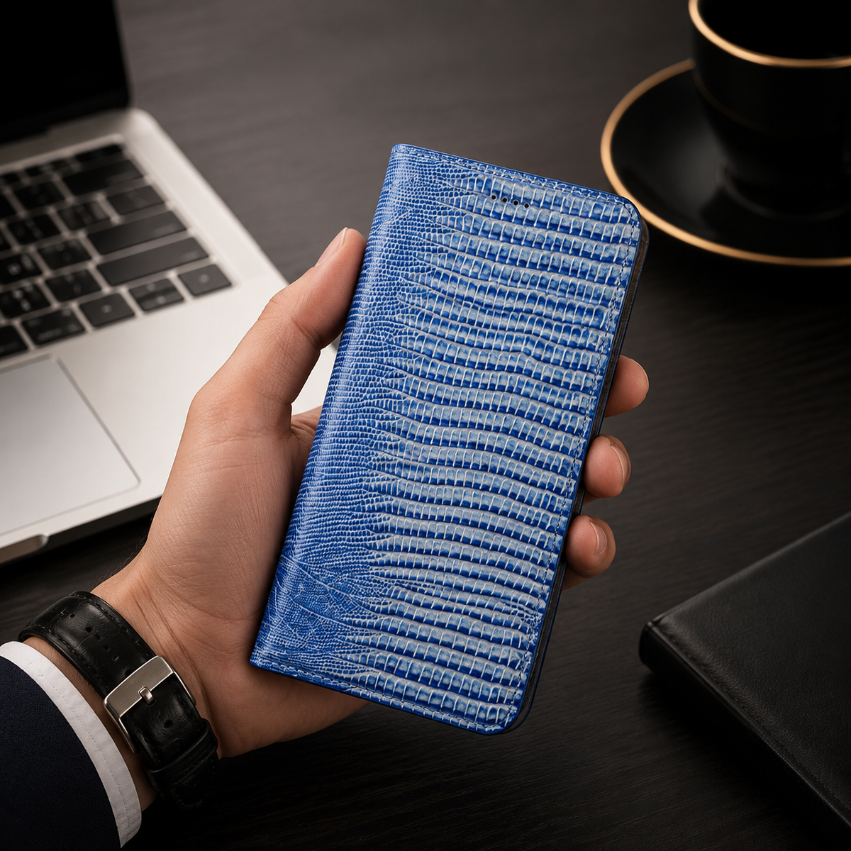 Premium iPhone Case Genuine Cowhide Leather Crocodile Grain Wallet Flip Cover Card Holder Magnetic Closure Shockproof Full Body Stand Slim Design