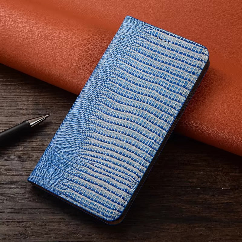Premium iPhone Case Genuine Cowhide Leather Crocodile Grain Wallet Flip Cover Card Holder Magnetic Closure Shockproof Full Body Stand Slim Design