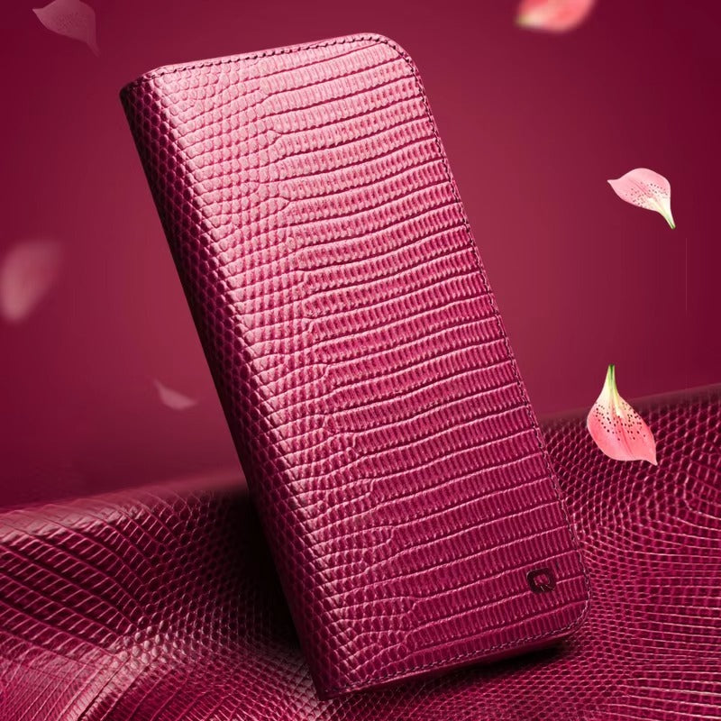 Premium iPhone Case Genuine Cowhide Leather Crocodile Grain Wallet Flip Cover Card Holder Magnetic Closure Shockproof Full Body Stand Slim Design