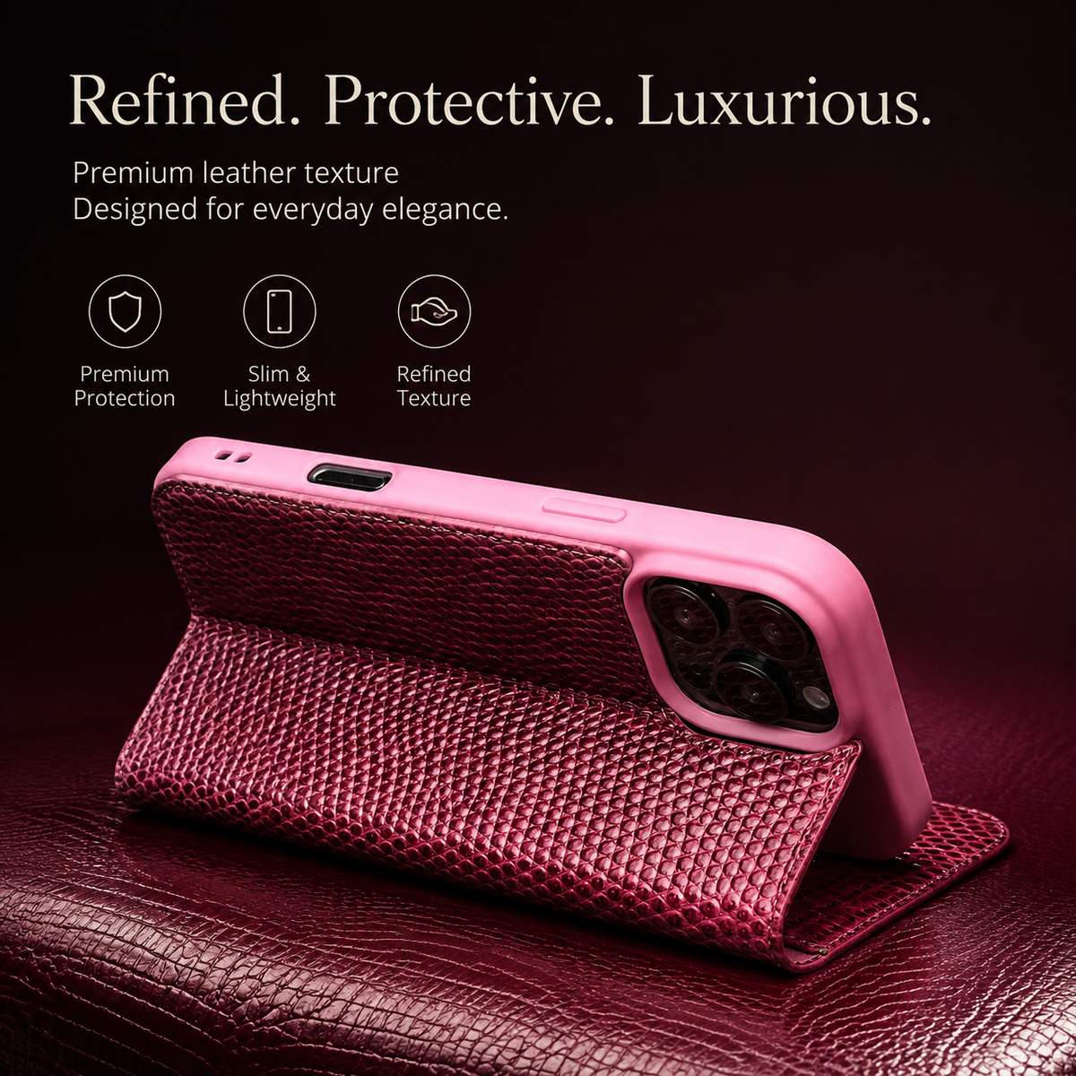 Premium iPhone Case Genuine Cowhide Leather Crocodile Grain Wallet Flip Cover Card Holder Magnetic Closure Shockproof Full Body Stand Slim Design