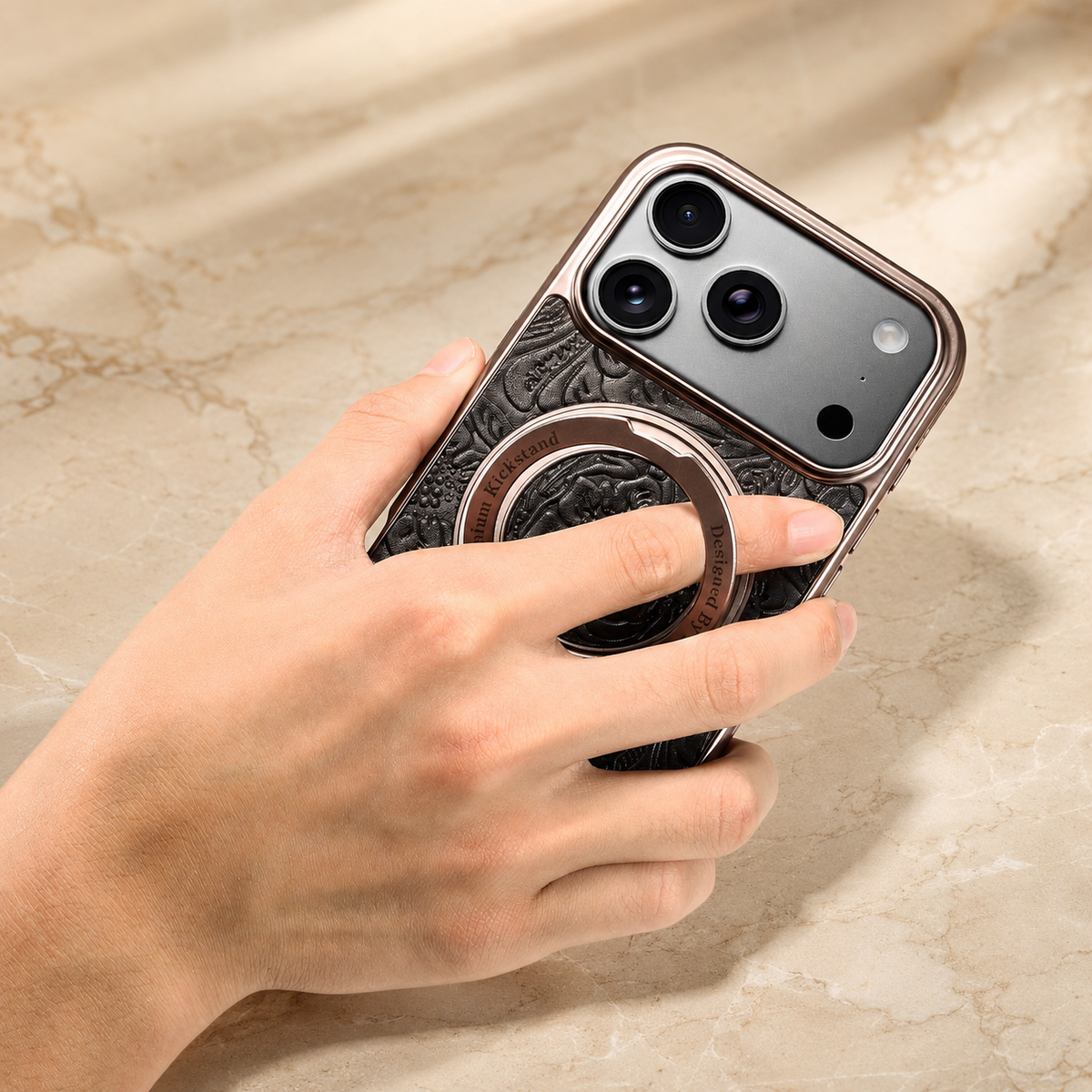 Premium iPhone Case Genuine Leather 360 Rotating Stand Holder Retro Printed Protective Cover Shockproof Non Slip Slim Full Coverage Business Case