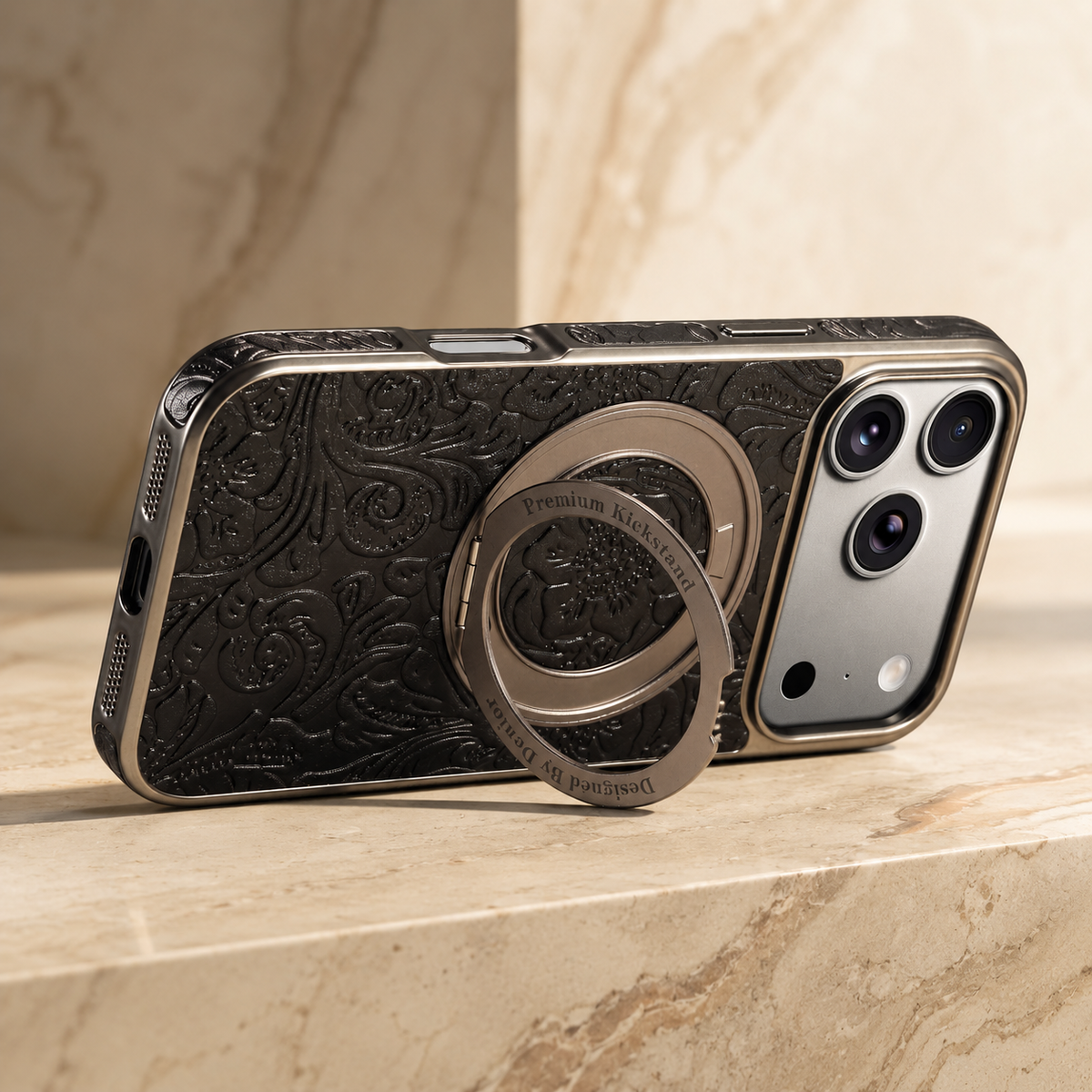 Premium iPhone Case Genuine Leather 360 Rotating Stand Holder Retro Printed Protective Cover Shockproof Non Slip Slim Full Coverage Business Case