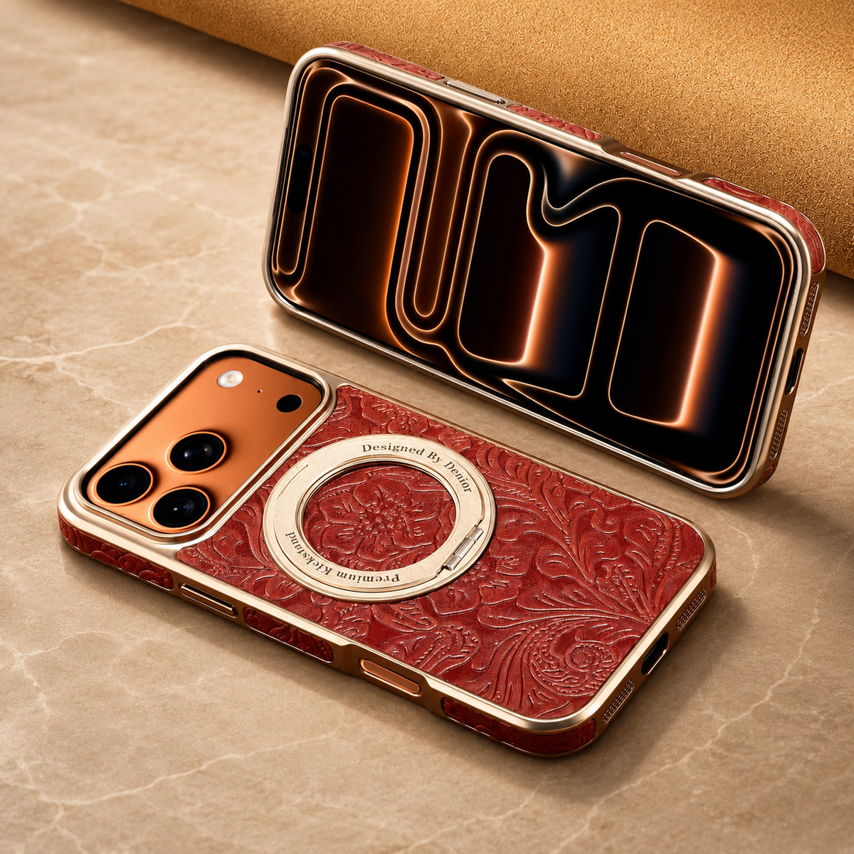 Premium iPhone Case Genuine Leather 360 Rotating Stand Holder Retro Printed Protective Cover Shockproof Non Slip Slim Full Coverage Business Case