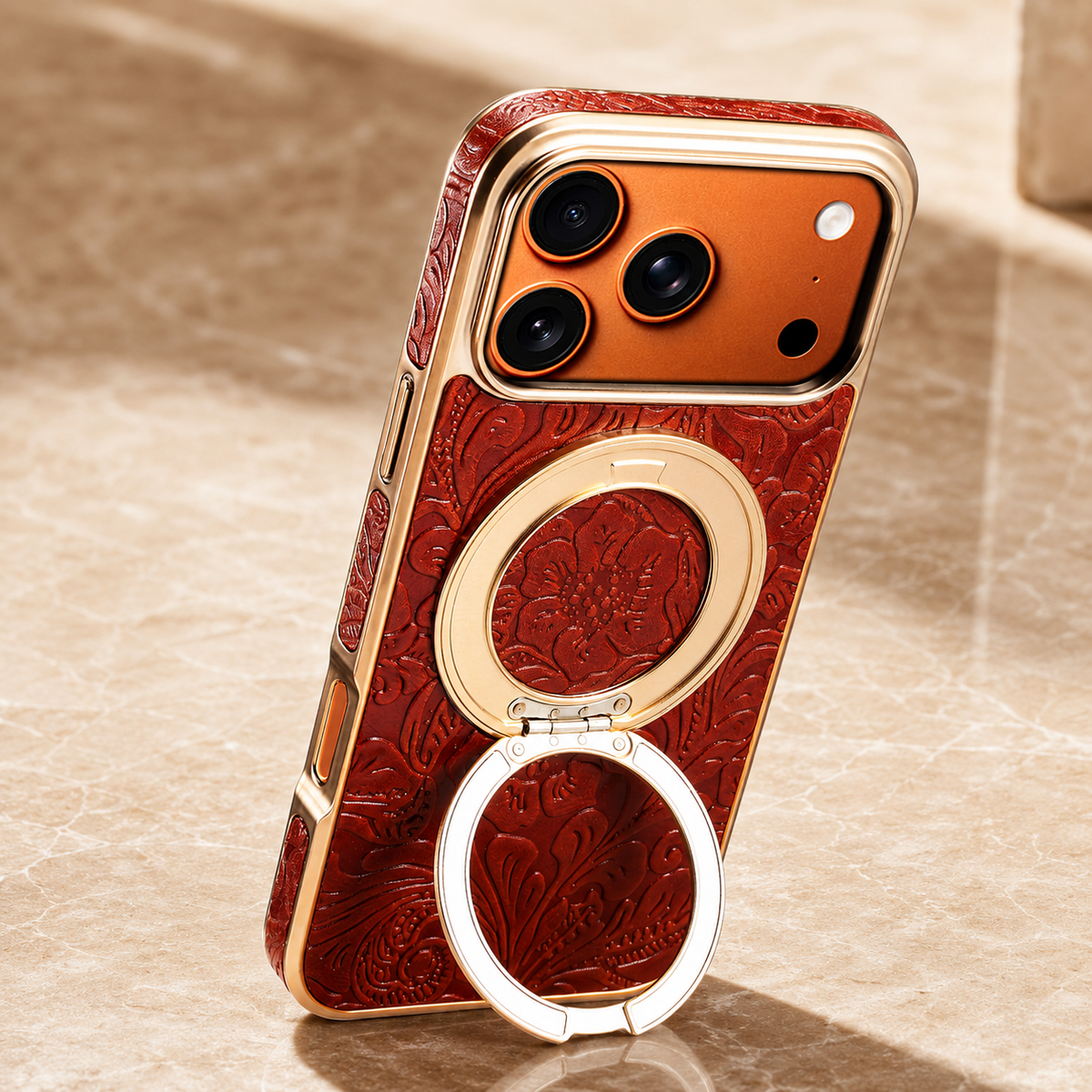 Premium iPhone Case Genuine Leather 360 Rotating Stand Holder Retro Printed Protective Cover Shockproof Non Slip Slim Full Coverage Business Case