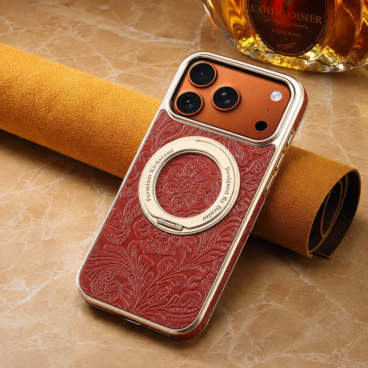 Premium iPhone Case Genuine Leather 360 Rotating Stand Holder Retro Printed Protective Cover Shockproof Non Slip Slim Full Coverage Business Case