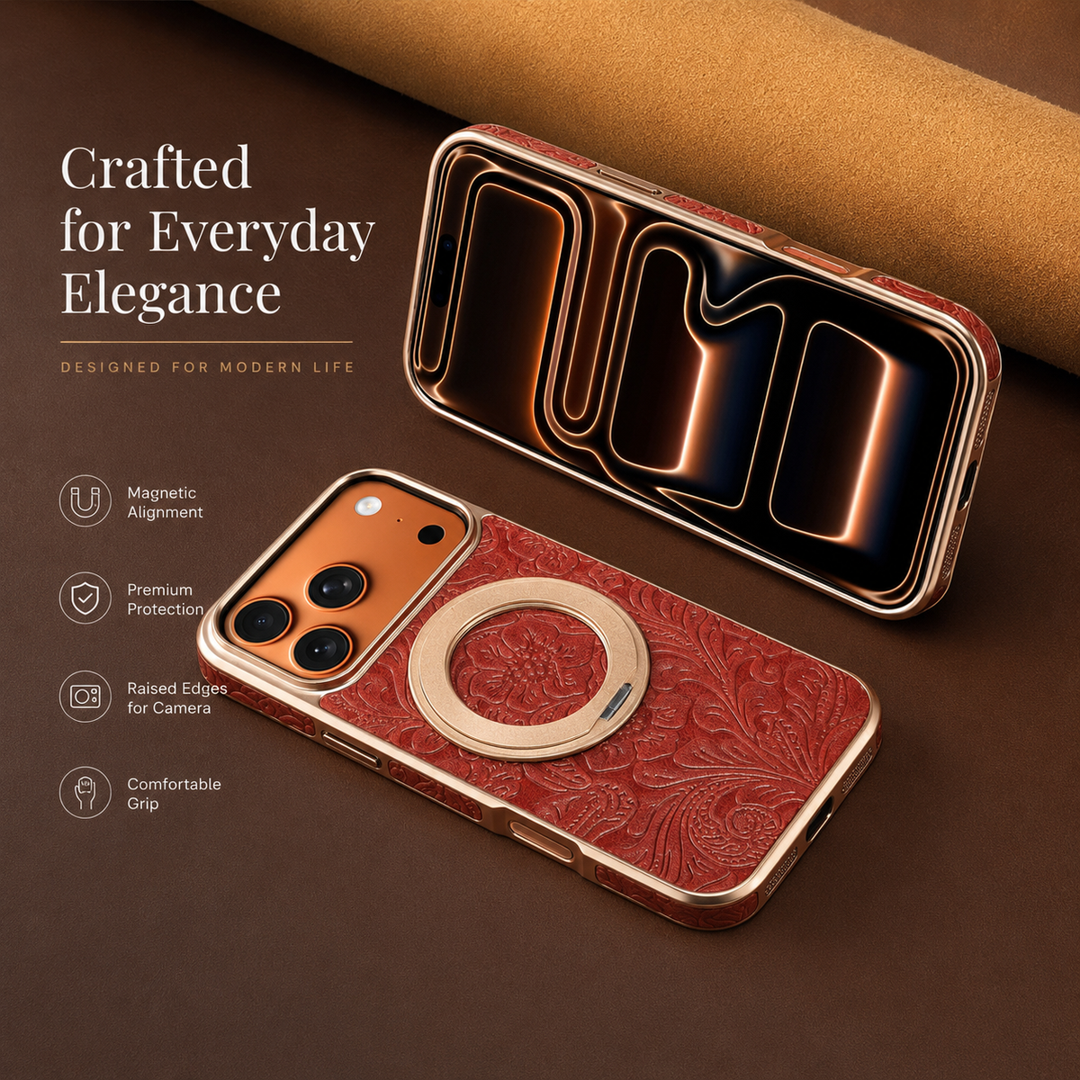 Premium iPhone Case Genuine Leather 360 Rotating Stand Holder Retro Printed Protective Cover Shockproof Non Slip Slim Full Coverage Business Case