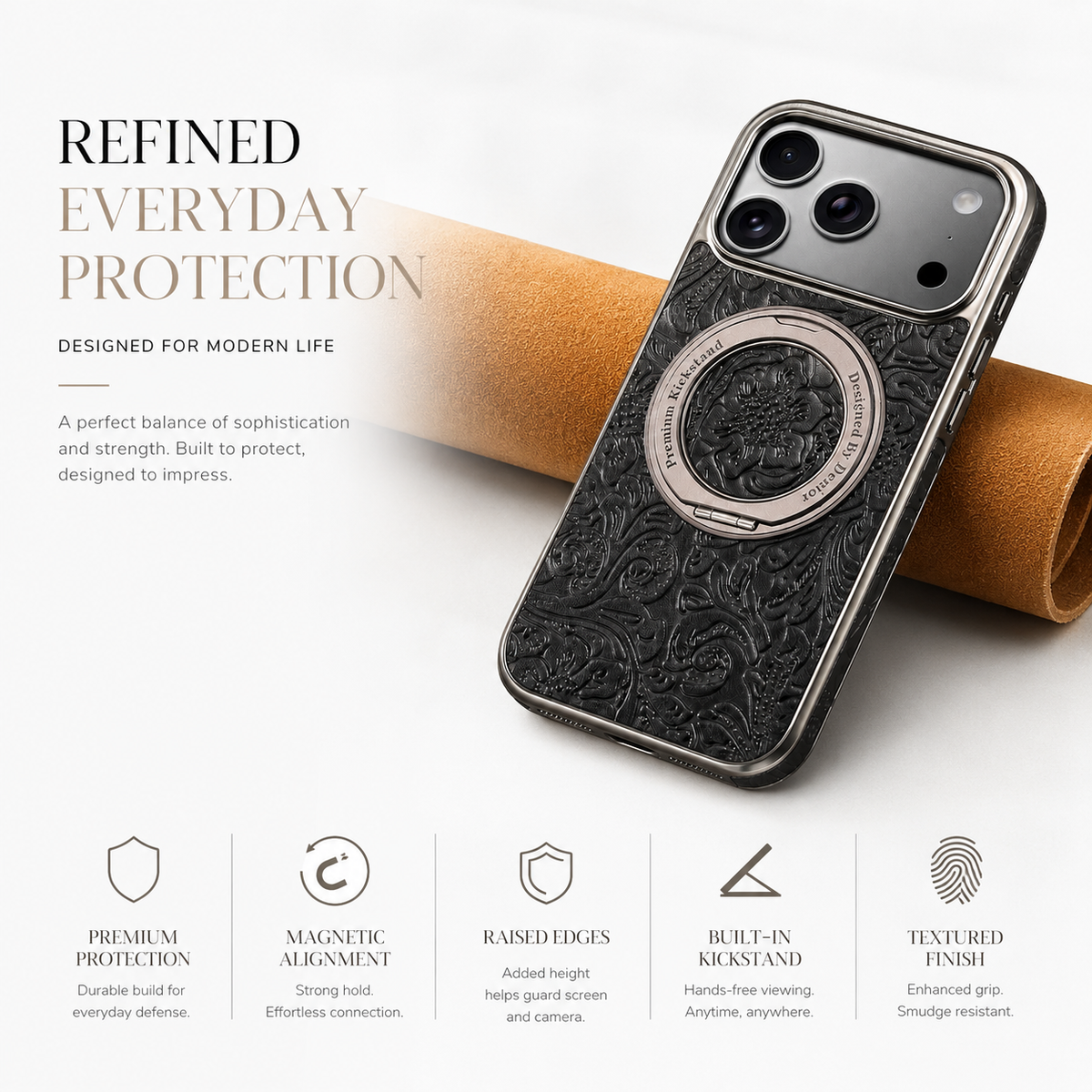 Premium iPhone Case Genuine Leather 360 Rotating Stand Holder Retro Printed Protective Cover Shockproof Non Slip Slim Full Coverage Business Case
