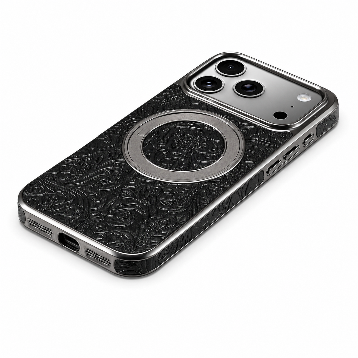 Premium iPhone Case Genuine Leather 360 Rotating Stand Holder Retro Printed Protective Cover Shockproof Non Slip Slim Full Coverage Business Case
