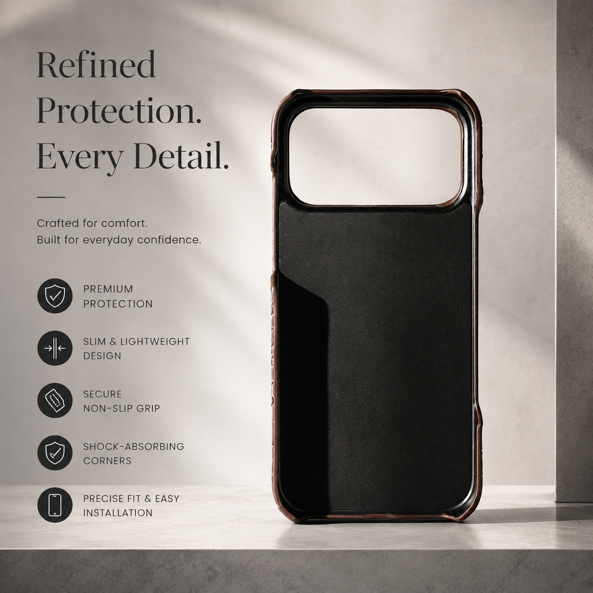 Premium iPhone Case Genuine Leather Crocodile Pattern Shockproof Protective Cover Wrist Strap Kickstand Anti Scratch Non Slip Slim Lightweight Case