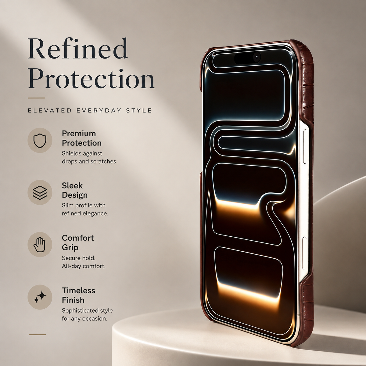 Premium iPhone Case Genuine Leather Crocodile Pattern Shockproof Protective Cover Wrist Strap Kickstand Anti Scratch Non Slip Slim Lightweight Case