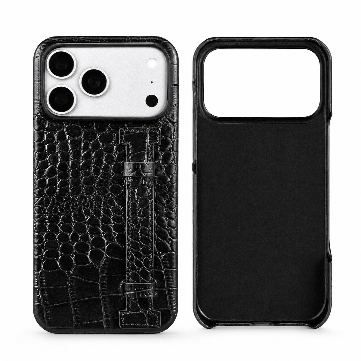 Premium iPhone Case Genuine Leather Crocodile Pattern Shockproof Protective Cover Wrist Strap Kickstand Anti Scratch Non Slip Slim Lightweight Case