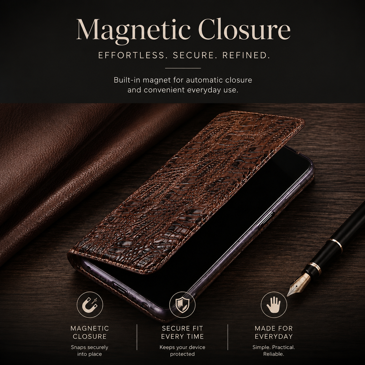 Premium iPhone Case Genuine Leather Crocodile Texture Flip Cover Card Pocket Shockproof Full Protection Anti Scratch Non Slip Slim Design