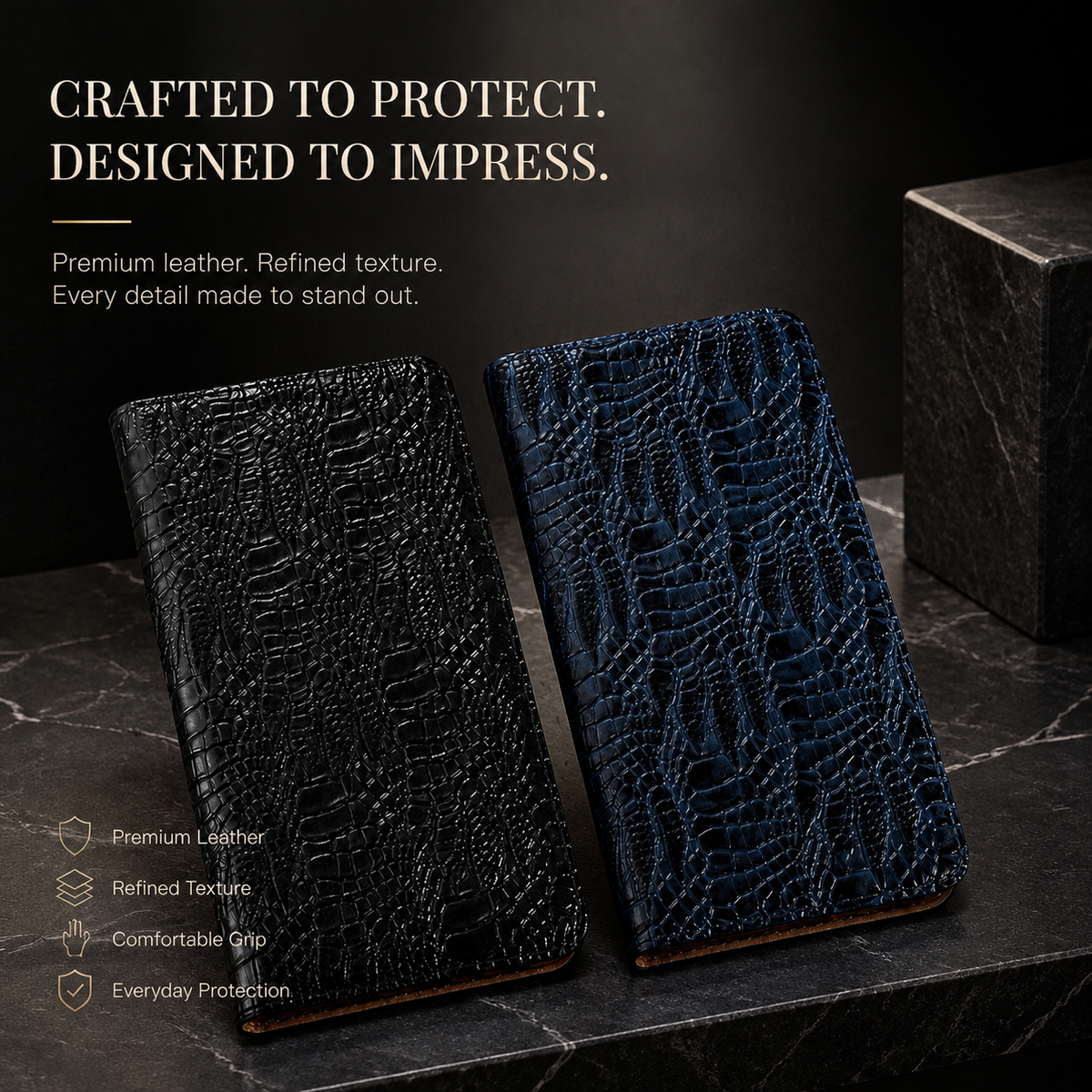 Premium iPhone Case Genuine Leather Crocodile Texture Flip Cover Card Pocket Shockproof Full Protection Anti Scratch Non Slip Slim Design