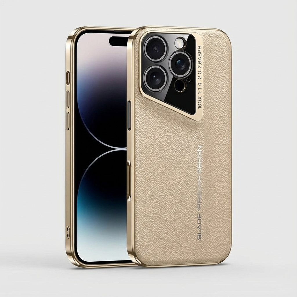 Premium iPhone Case Genuine Leather Electroplated Shockproof Protective Cover Hard PC Back Camera Lens Protection Anti Slip Grip Ultra Thin Slim Design