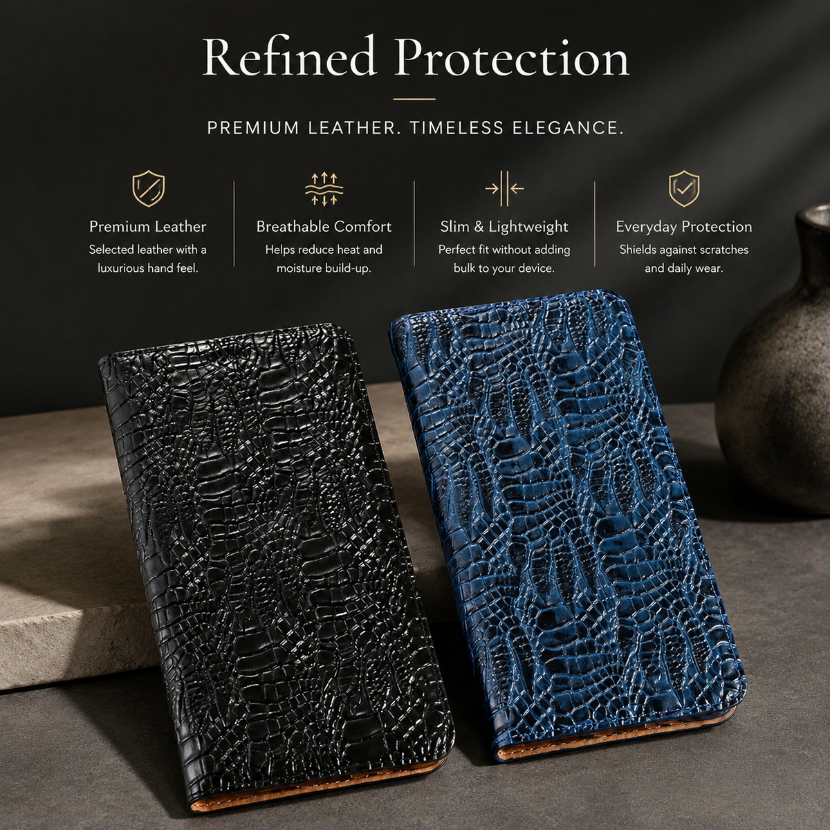Premium iPhone Case Genuine Leather Flip Cover Card Pocket Non Slip Full Protection Scratch Resistant Soft Interior Slim Wallet Design Matte Daily Use