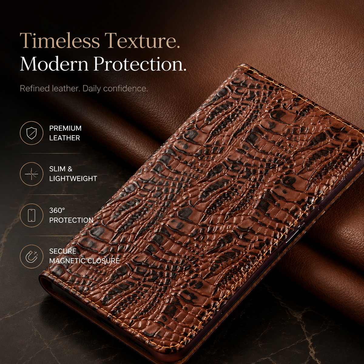 Premium iPhone Case Genuine Leather Flip Cover Card Pocket Non Slip Full Protection Scratch Resistant Soft Interior Slim Wallet Design Matte Daily Use