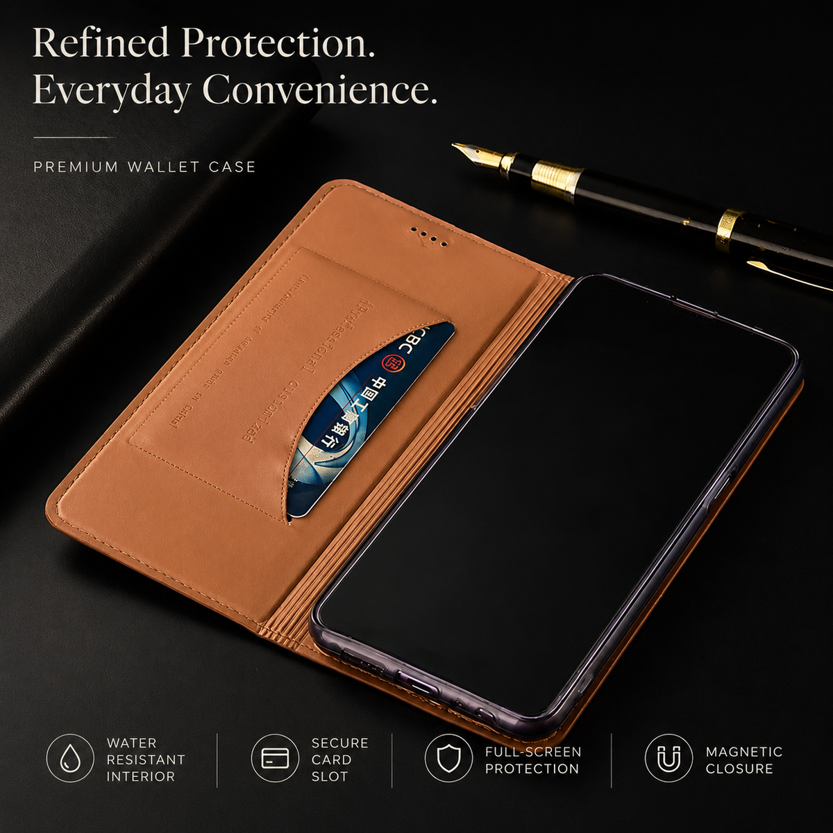 Premium iPhone Case Genuine Leather Flip Cover Card Pocket Non Slip Full Protection Scratch Resistant Soft Interior Slim Wallet Design Matte Daily Use