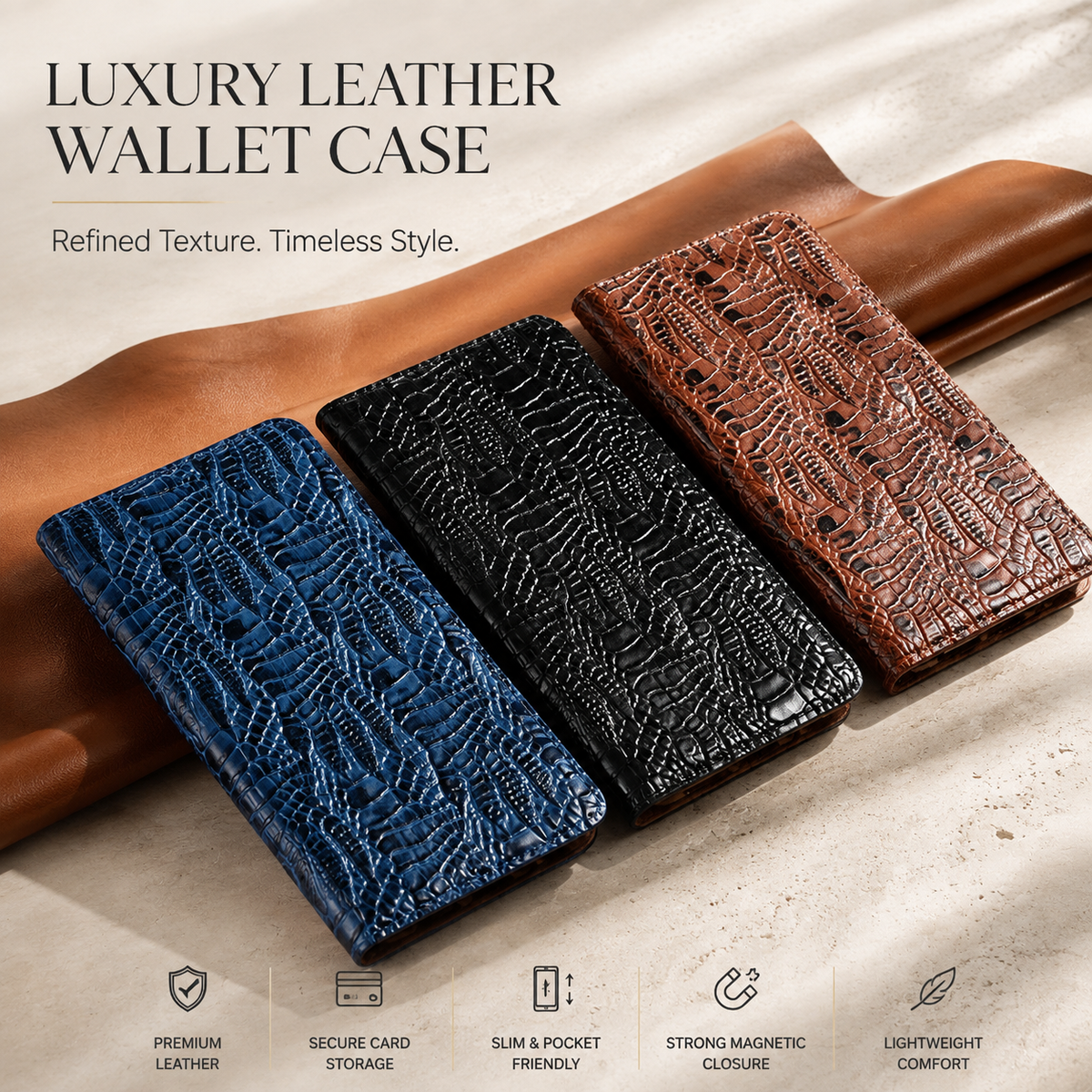 Premium iPhone Case Genuine Leather Flip Cover Card Pocket Non Slip Full Protection Scratch Resistant Soft Interior Slim Wallet Design Matte Daily Use