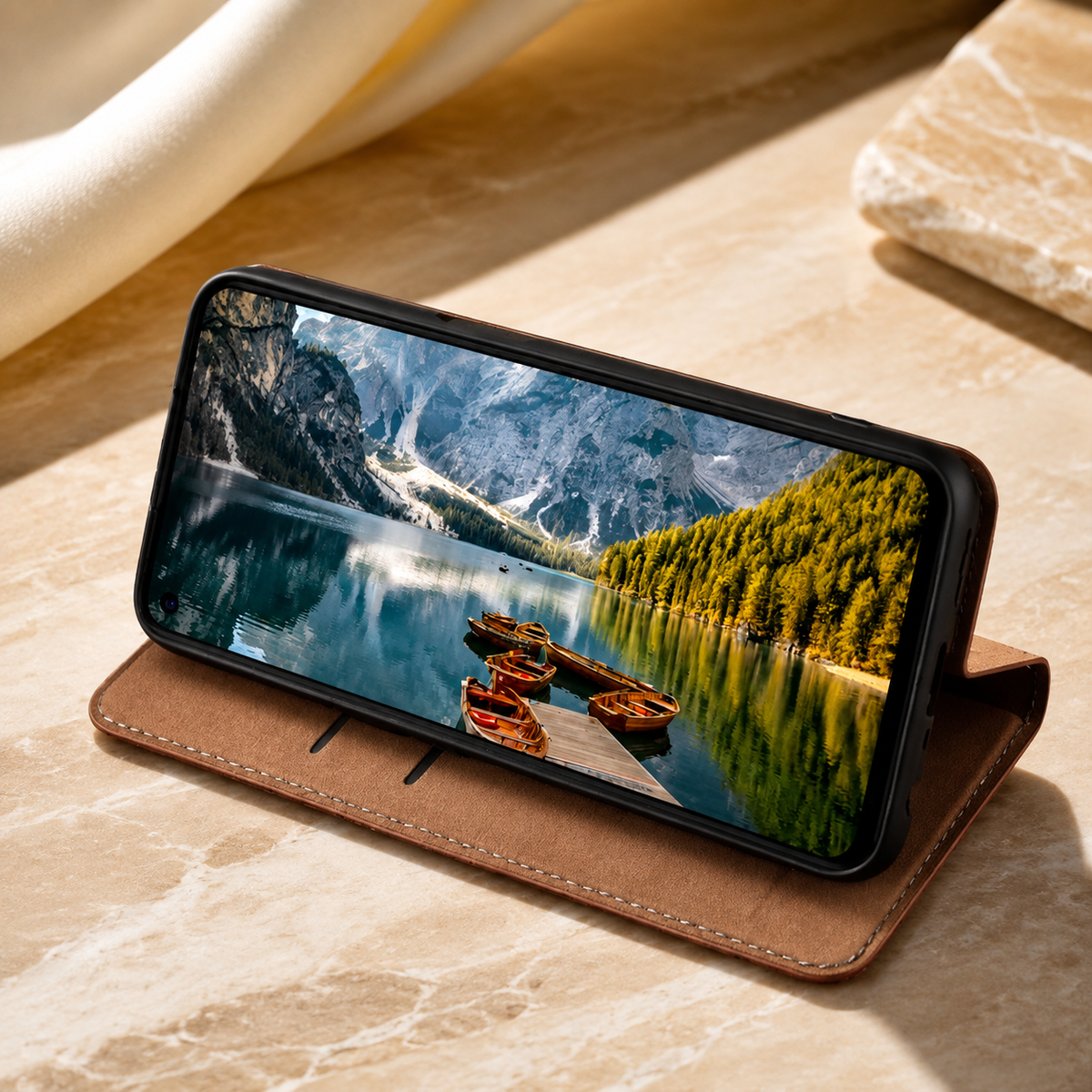 Premium iPhone Case Genuine Leather Flip Cover Card Pocket Non Slip Full Protection Scratch Resistant Soft Interior Slim Wallet Design Matte Daily Use