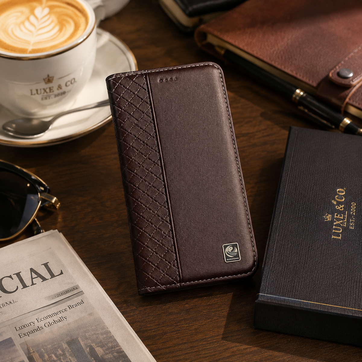 Premium iPhone Case Genuine Leather Flip Wallet Card Holder Kickstand Magnetic Closure Shockproof Protective Cover TPU Full Body Business Slim Design&nbsp;