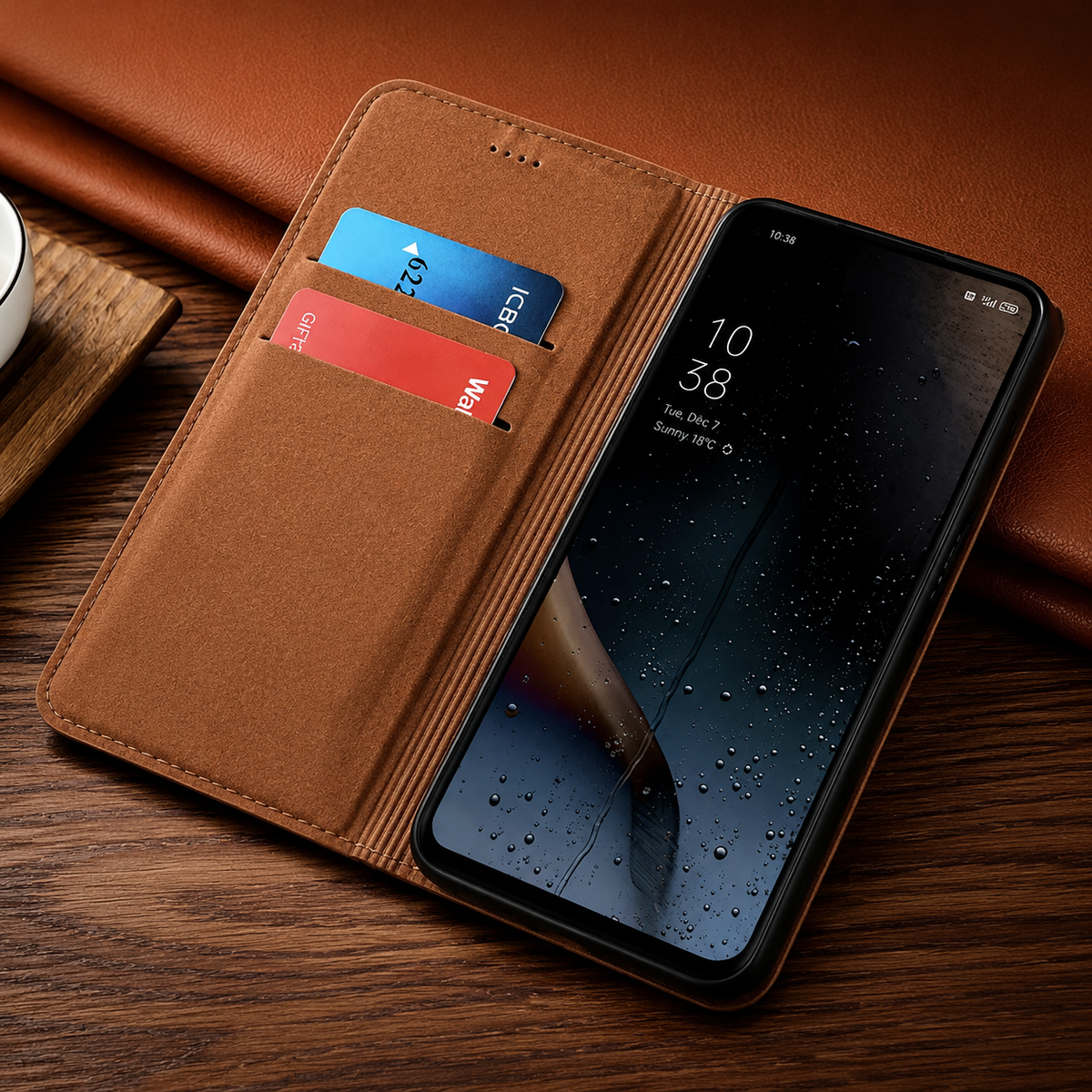 Premium iPhone Case Genuine Leather Flip Wallet Card Holder Kickstand Magnetic Closure Shockproof Protective Cover TPU Full Body Business Slim Design&nbsp;