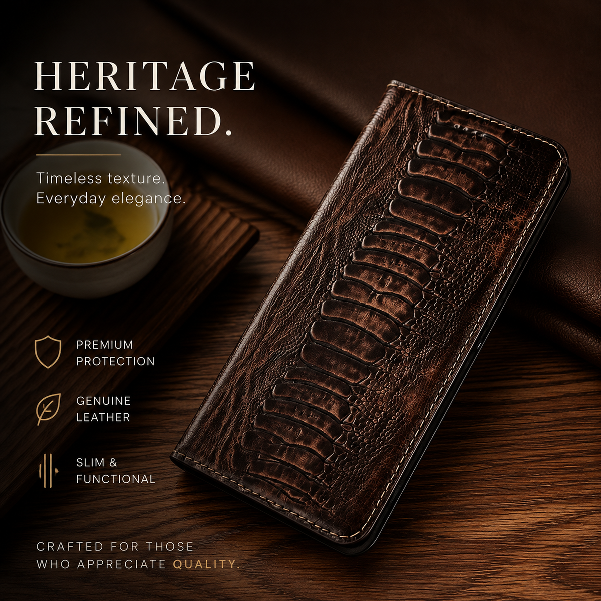 Premium iPhone Case Genuine Leather Ostrich Pattern Wallet Magnetic Card Holder Kickstand Water Resistant Anti Scratch Full Coverage Protective Cover