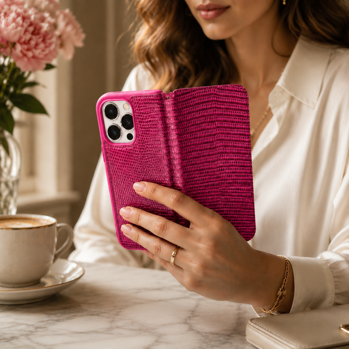 Premium iPhone Case Genuine Leather Wallet Flip Cover Card Holder Anti Scratch Slim Full Coverage Protective Cover Lightweight Magnetic Closure Design