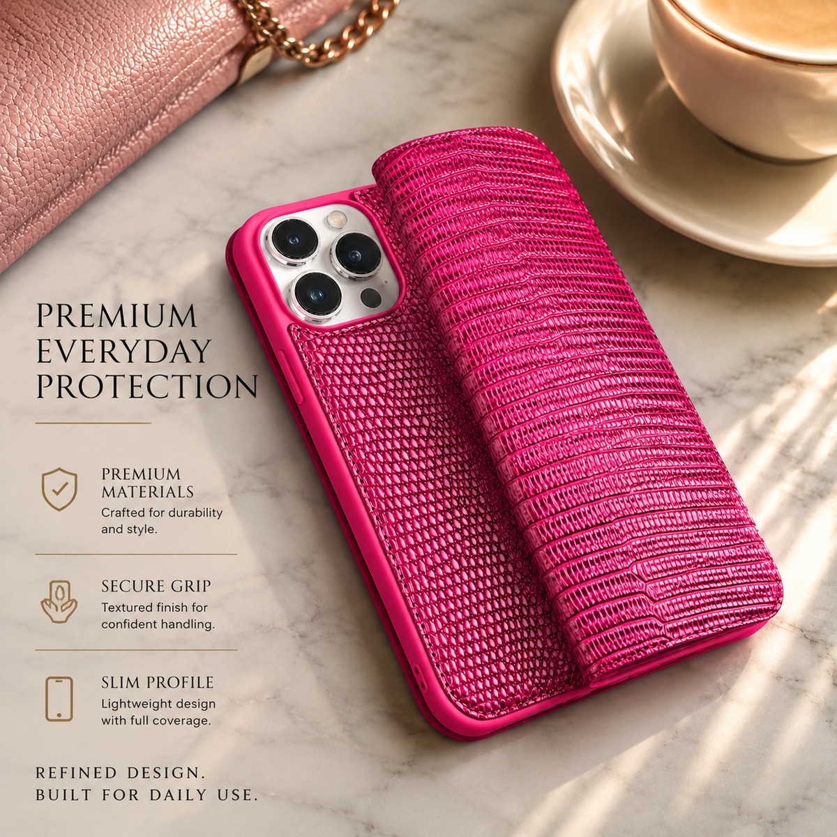 Premium iPhone Case Genuine Leather Wallet Flip Cover Card Holder Anti Scratch Slim Full Coverage Protective Cover Lightweight Magnetic Closure Design