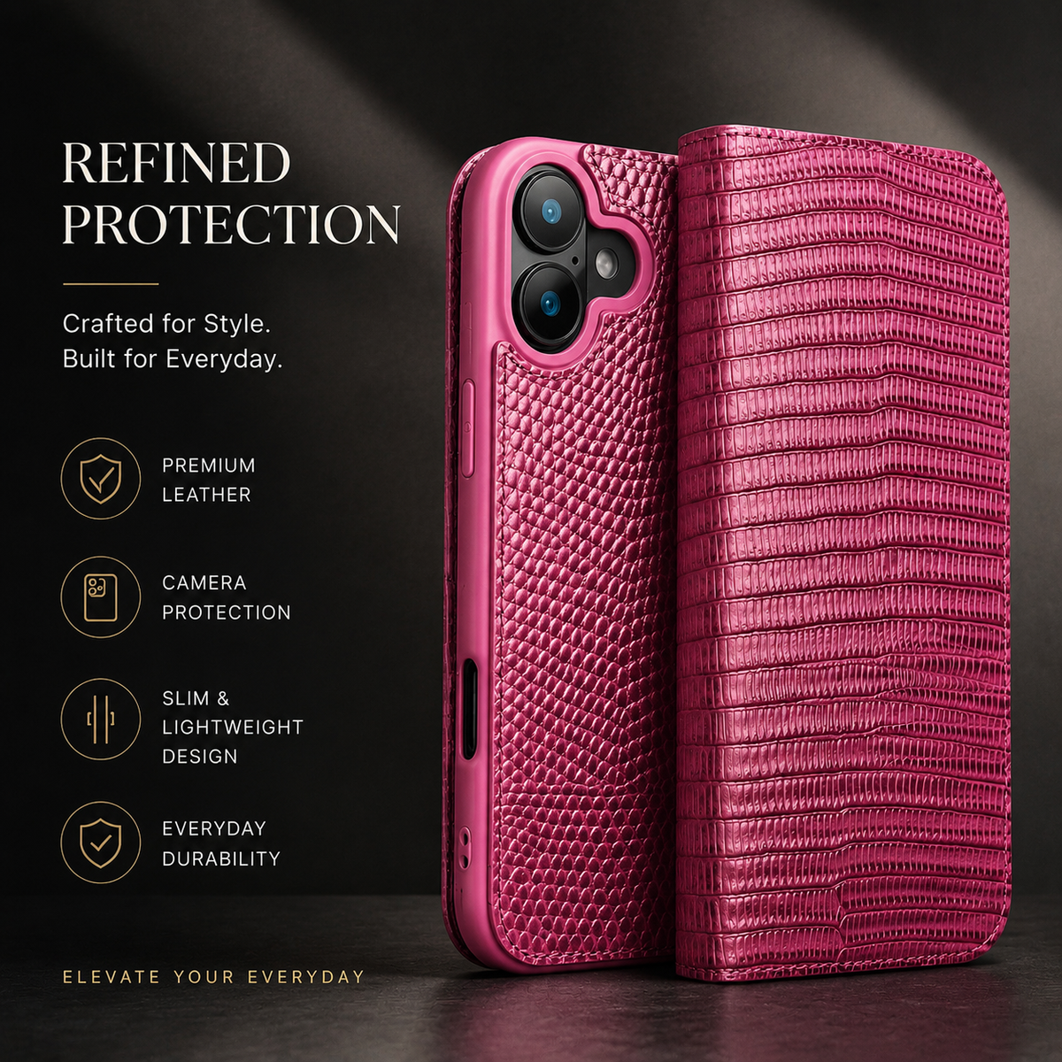 Premium iPhone Case Genuine Leather Wallet Flip Cover Card Holder Anti Scratch Slim Full Coverage Protective Cover Lightweight Magnetic Closure Design